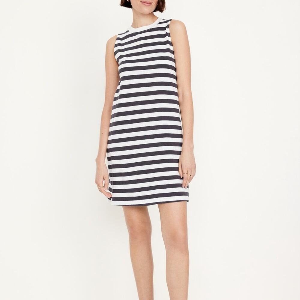 Old Navy Charcoal Stripe Vintage Sleeveless Mini T- Shirt Dress